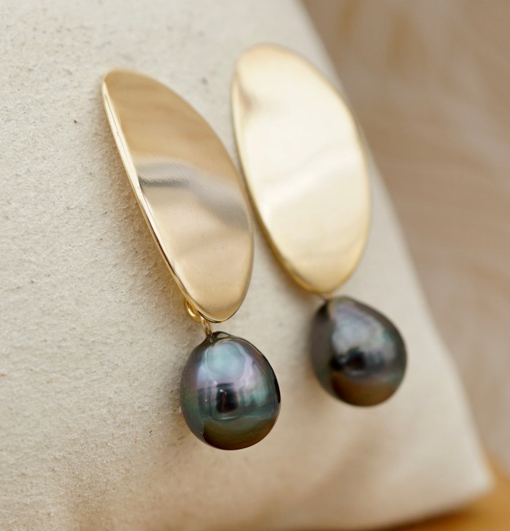 Papenoo perles de Tahiti montées en boucles d'oreilles doré a l'or fin 14k