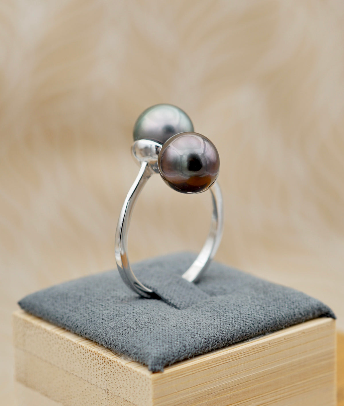 Rikitea deux perles de Tahiti bague toi & moi sur argent 925